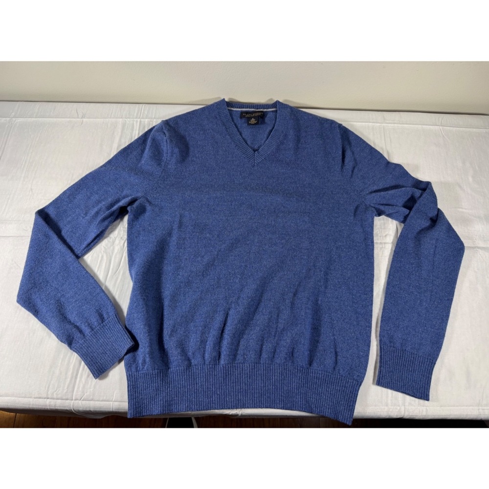 Banana Republic Mens Extra Fine Merino Wool V-Neck Sweater Blue Heather Small